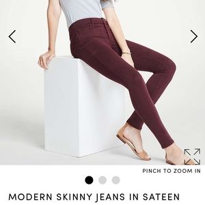 Ann Taylor wine color skinny jeans. NWT